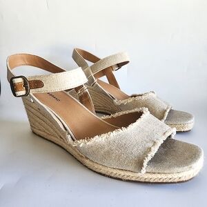 Lucky Brand Mindra  Espadrille Wedge Sandal Size 12 Natural Frayed